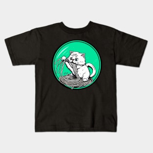 Cat Eating Spaghetti Kids T-Shirt